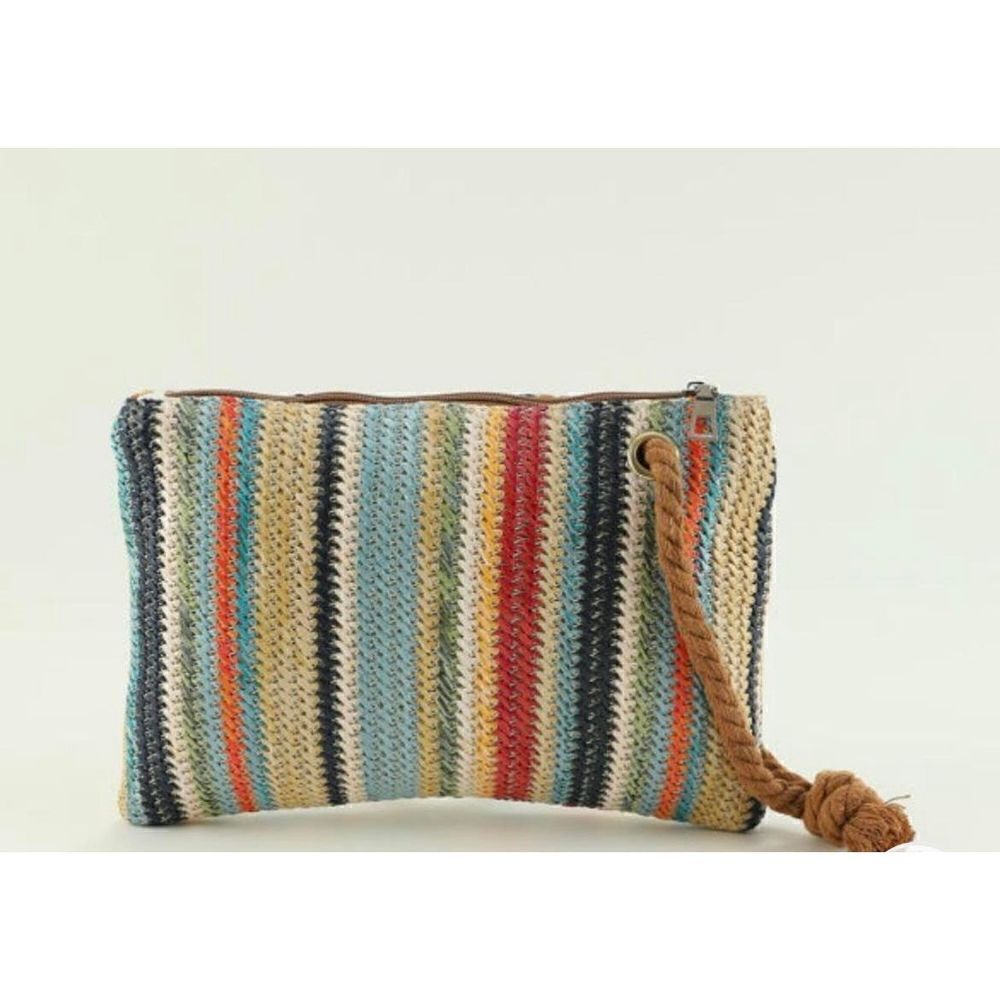 Multicolor colorblock tasseled straw bag NEW‎